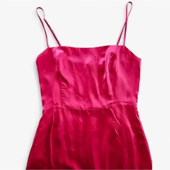 Aritzia Wilfred Skye Ruffle Silky Satin Mini Cocktail Slip Dress in Hot Pink  6